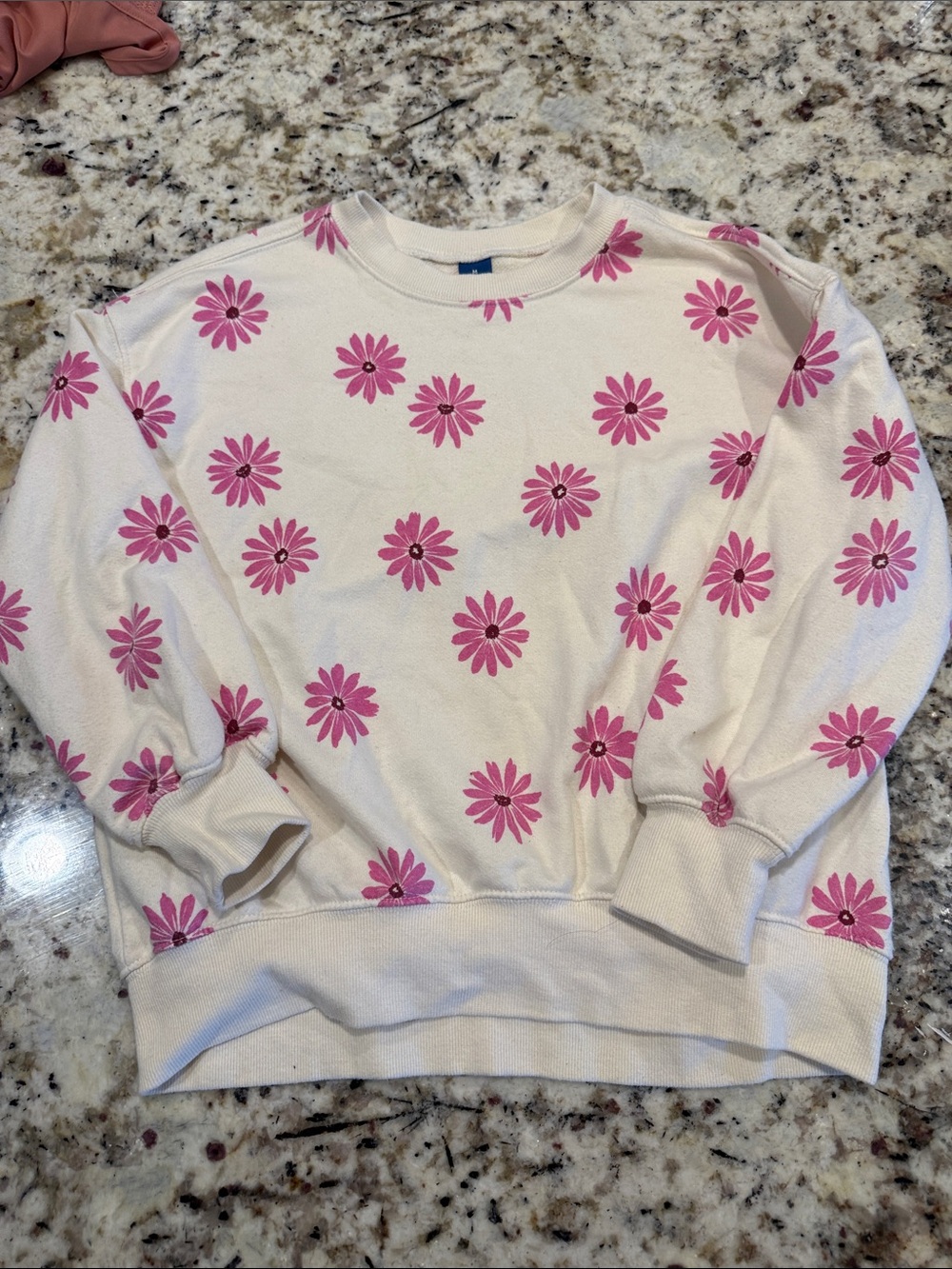 Old Navy Cream Crewneck Sweatshirt with Pink Daisy Pattern